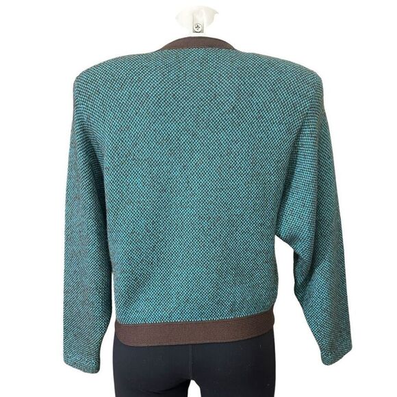 St. John Vintage 1970s V-Neck Green Brown‎ Buttoned Knit Sweater Cardigan Sz 12 - Picture 6 of 9